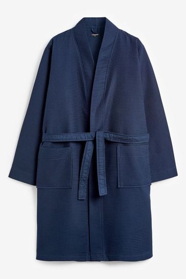 Buy Loungeable Blue Mens Waffle Robe from Next Luxembourg