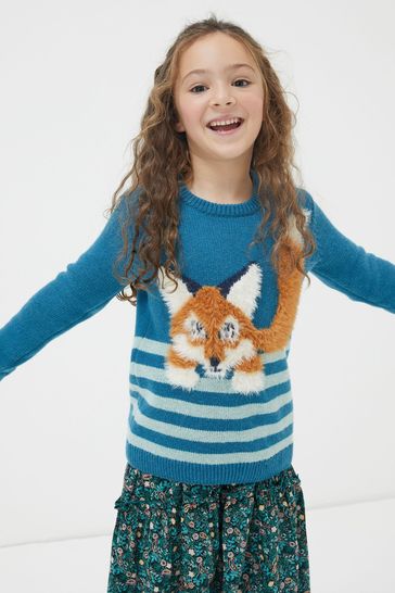 FatFace Turquoise Felicity Fox Knitted Jumper