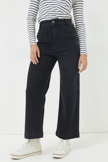 FatFace Black Keswick Wide Leg Cropped Jeans