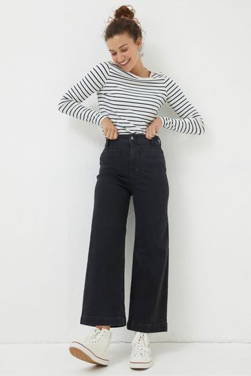 Cropped wide leg black jeans sales