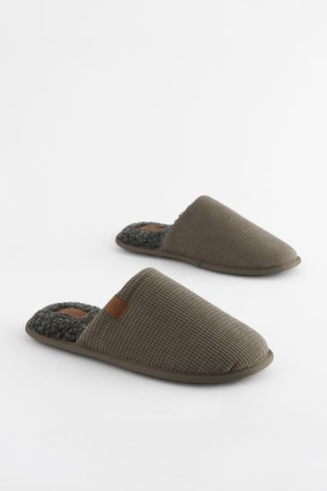 Green Textured Mule Slippers