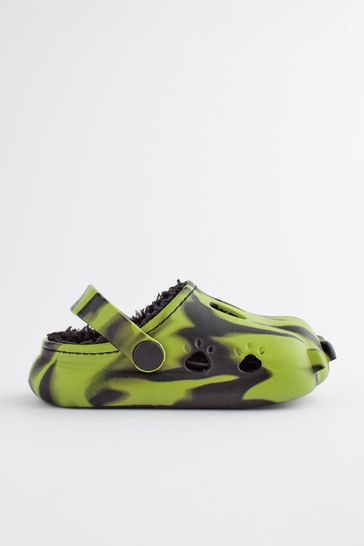 Buy Black Green Faux Fur Lined Claw Clog Slippers from Next Australia