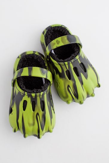 Buy Black Green Faux Fur Lined Claw Clog Slippers from Next Ireland