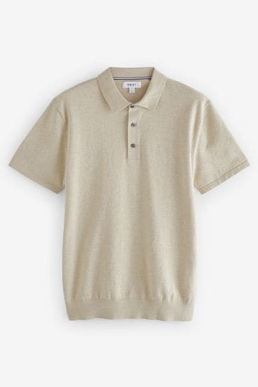 Buy Neutral Slim Fit Knitted Polo Shirt from Next Bahrain