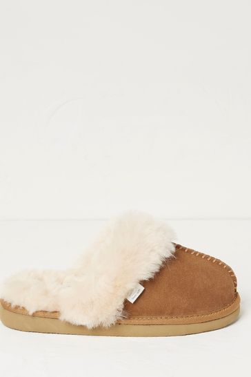 FatFace Brown Steph Sheepskin Mule Slippers