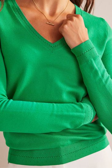 Buy Boden Green Catriona Cotton V Neck Jumper from Next USA