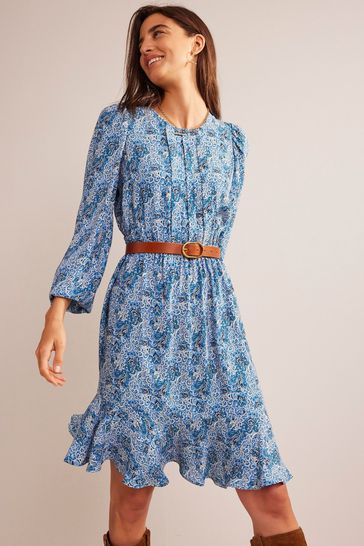 Buy Boden Blue Pleat Detail Pephem Dress from Next Luxembourg