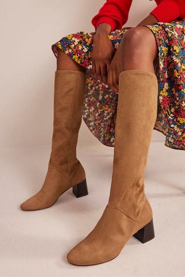 Boden Brown Heeled Stretch Knee High Boots