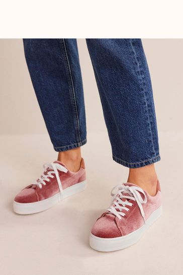 Boden Pink Velvet Flatform Trainers