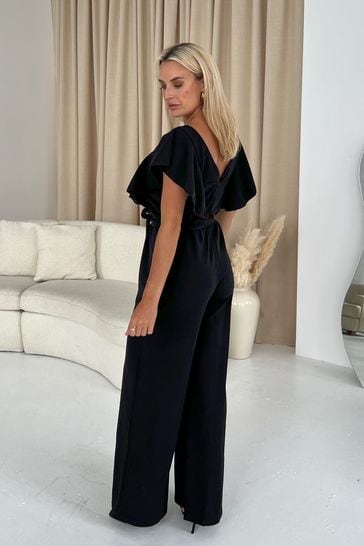Girl In Mind Black Petite Tamara Frilled Jumpsuit