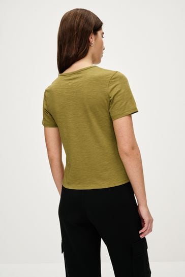 Khaki Green Slim Fit Short Sleeve Graphic T Shirt