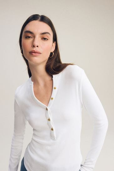 【2plan】Pale henley neck ribbed long sleeve t-shirt Henley long-sleeved shirt with ribbed texture by Tom Tailor