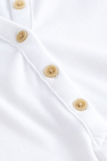 Buy White Ribbed Button Detail Long Sleeve Henley Top from