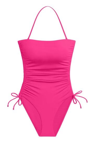pink strapless swimsuit