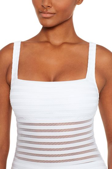 Buy Lauren Ralph Lauren Ottoman Mesh Square Neck White Swimsuit from Next Bahrain
