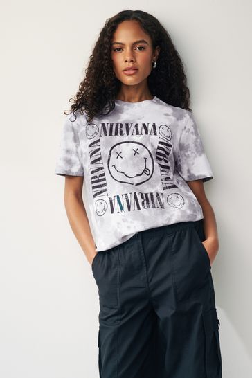 Grey/White Nirvana License Band T-Shirt