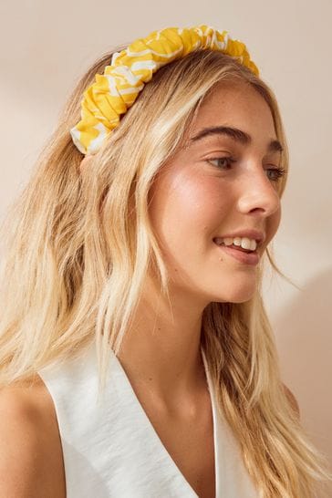 Yellow Floral Structured Ruched Headband