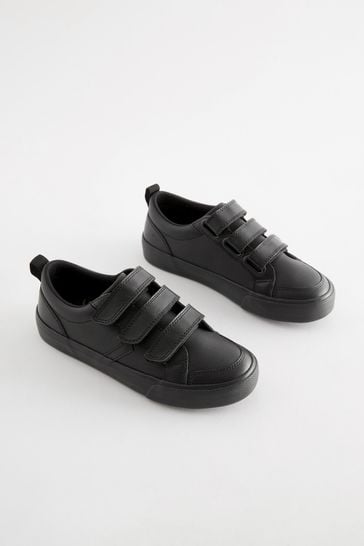 Black Standard Fit (F) School Touch Fastening 3 Strap Shoes