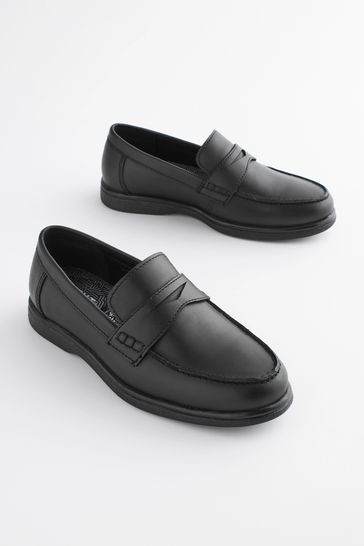 Black Standard Fit F School Leather Penny Loafers
