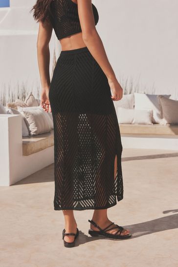 Black Knitted Co ord Midi Skirt
