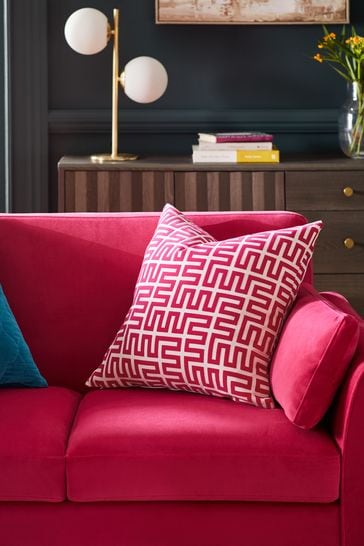 Fuchsia Pink 50 x 50cm Geometric Flock Large Oblong Cushion