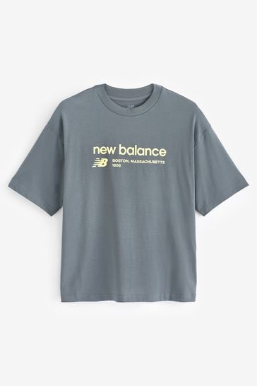 New Balance Grey Linear Heritage Jersey Oversized T-Shirt