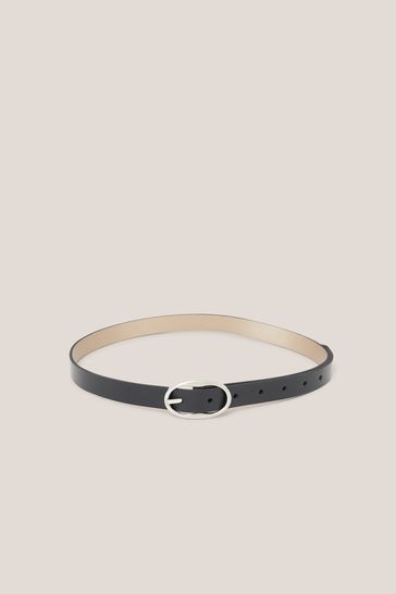 White Stuff Reversible Leather Skinny Black Belt