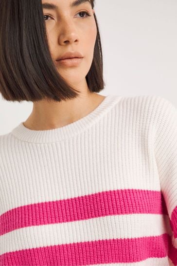 Buy Simply Be White Pink Stripe Crew Neck Jumper from Next Luxembourg