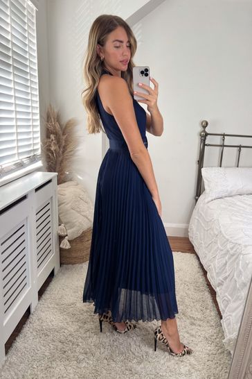 Blue pleated maxi dress sales