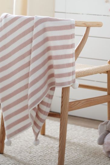 The White Company Pink Stripe Cotton Cashmere Baby Blanket