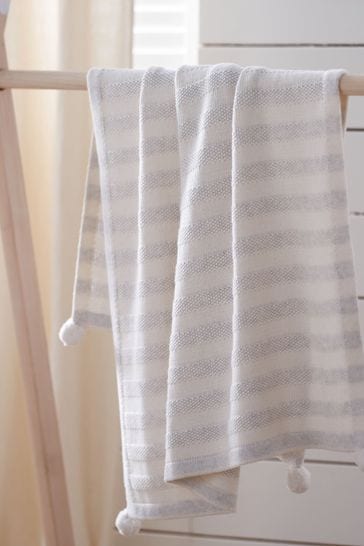 The White Company Pink Stripe Cotton Cashmere Baby Blanket one GREY
