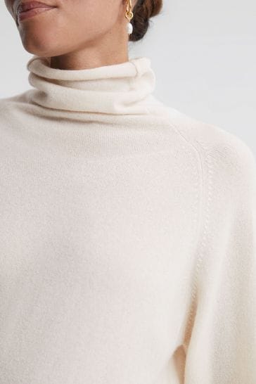 Reiss Cream Florence Relaxed Cashmere Roll Neck Top