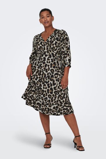 Buy ONLY Curve Brown 3 4 Sleeve Wrap Midi Dress from Next Italy