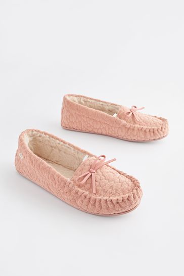 Womens pink moccasin slippers clearance
