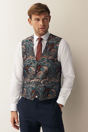 Multi Coloured Burgundy Red Paisley Occasion Waistcoat