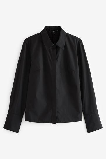 Black Fitted Collared Long Sleeve Shirt