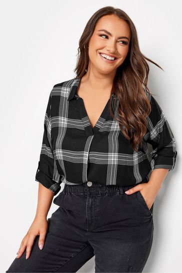 Yours Curve Black Overhead Check Shirt