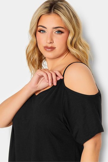 Cold shoulder strappy top best sale