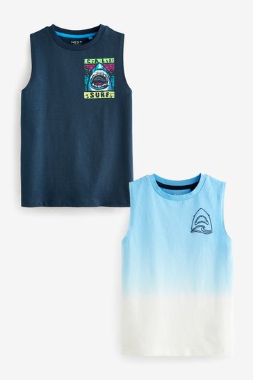Blue Shark Graphic Tank Vest Tops 2 Pack (3-16yrs)