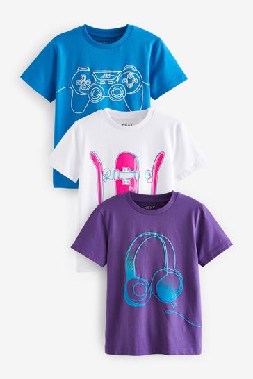 Purple/Blue/White Graphic T-Shirts 3 Pack (3-16yrs)