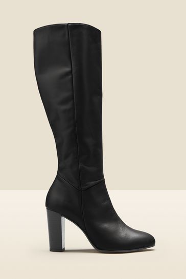 Sosandar Black Leather Zip Knee High Boots