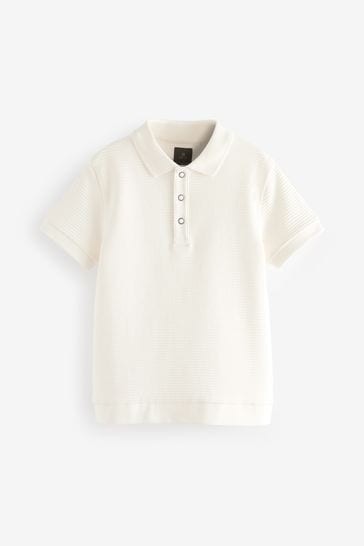 White Textured Short Sleeve Polo Shirt (3-16yrs)