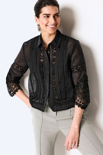 Buy Black Lace Insert 3 4 Sleeve Shirt from Next Bahrain