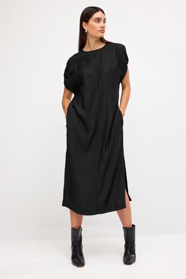 Black Short Sleeve Column T-shirt Midi Dress