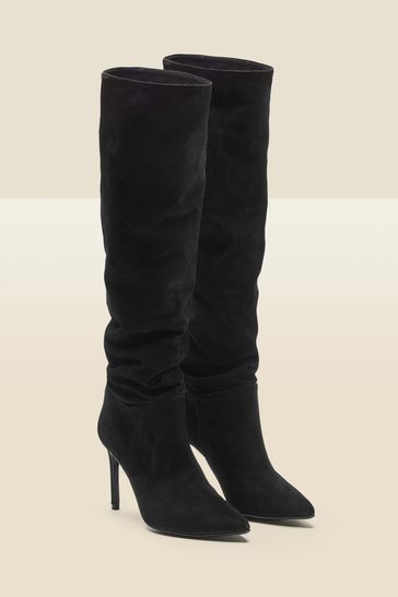 Black suede high heel boots discount