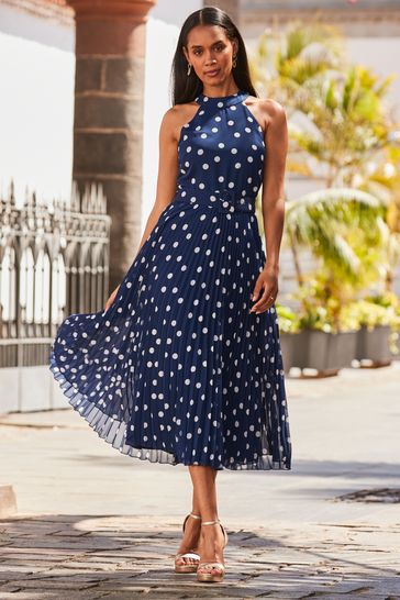 Polka dot pleated skirt dress shop