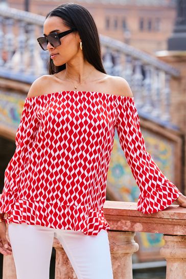 Buy Sosandar Red Ruffle Detail Bardot Top from Next Saudi Arabia