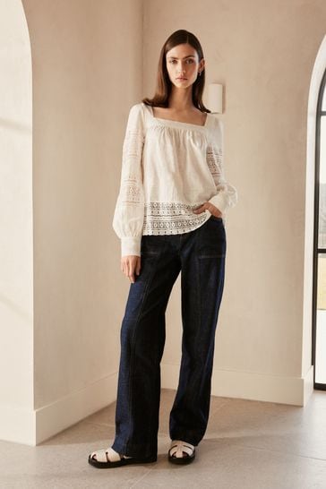 EMBROIDERED SQUARE NECK BLOUSE