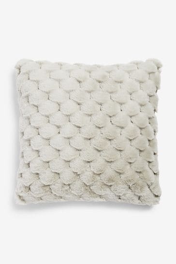 Grey 50 x 50cm Luna Scallop Faux Fur Cushion
