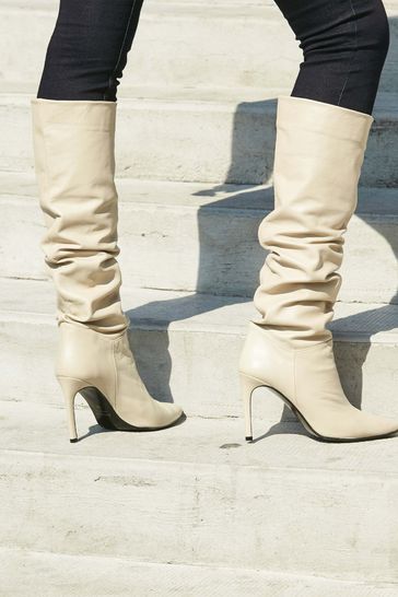 White leather hotsell knee high boots